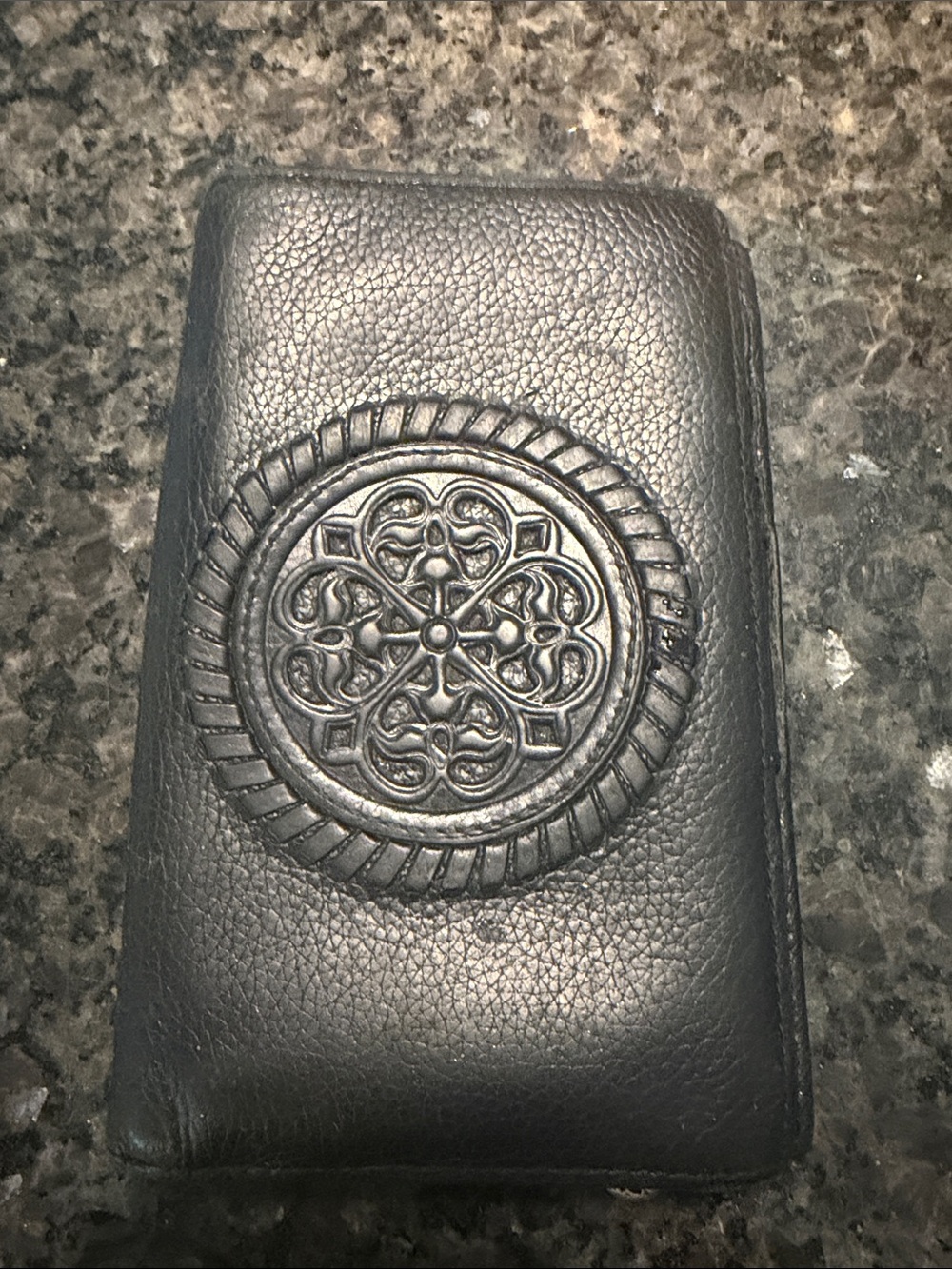 Coach Black Embossed Medallion Leather Wallet Phone Case